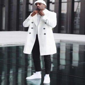 Mens White Double Breasted & Cashmere Overcoat ~ men's Car Coat Carcoat - Mid le